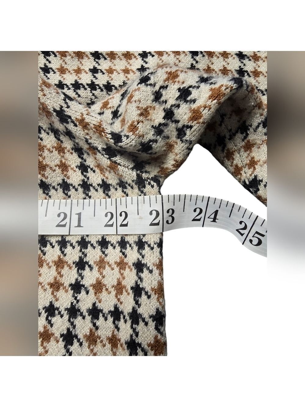 Marled Ivory Brown Black Houndstooth Double Breasted Sweater Jacket XL - Picture 5 of 11